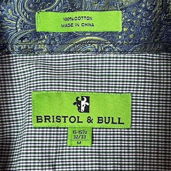 Bristol & Bull Shirt Mens Size Medium 15- 15 1/2 32/33 Blue Check Button Up - Picture 2 of 14